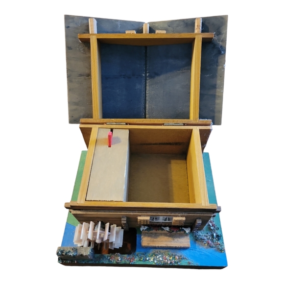 Vtg Reuge Wooden Swiss Chalet Music Jewelry Box Working Water Wheel - Picture 5 of 9